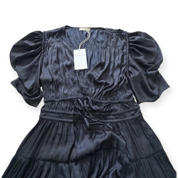 Ulla Johnson Azaria Dress Midnight Plissé Satin Mini Size 12 NWT $575 - Picture 8 of 15
